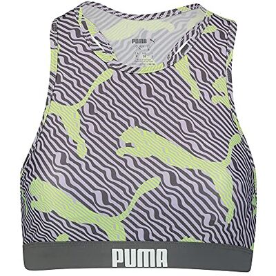 PUMA Haut de bikini à col haut pour femme avec imprimé intégral, Gris combo, XS PUMA Haut de bikini à col haut pour femme avec imprimé intégral, Gris combo, XS