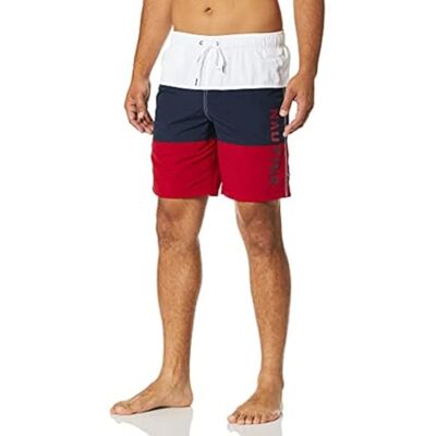 Nautica Shorts de bain Hommes Quick Dry Classic Logo Tri-block Series Swim Trunk, rouge de mer, S Nautica Shorts de bain Hommes Quick Dry Classic Logo Tri-block Series Swim Trunk, rouge de mer, S