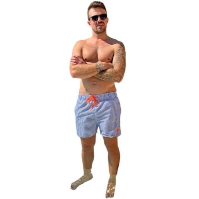 Haute pression Short de Bain Homme, B257 Rayures Blanches et Bleu, Details Orange Fluo Maillot de bain Homme (lot de 1) Haute pression Short de Bain Homme, B257 Rayures Blanches et Bleu, Details Orange Fluo Maillot de bain Homme (lot de 1)