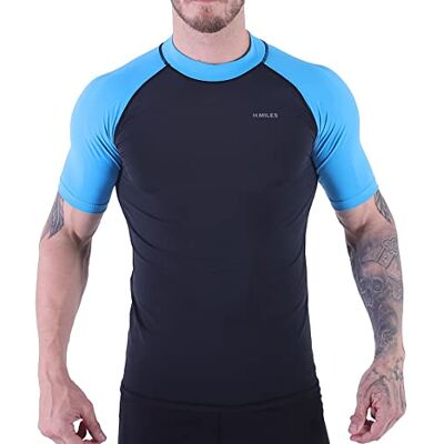 H.MILES Rash Vest Homme Rash Guard Manches Courtes Plongée en apnée Surf Top Combinaison de Sous-Protection UV T-shirt de Plage H.MILES Rash Vest Homme Rash Guard Manches Courtes Plongée en apnée Surf Top Combinaison de Sous-Protection UV T-shirt de Plage