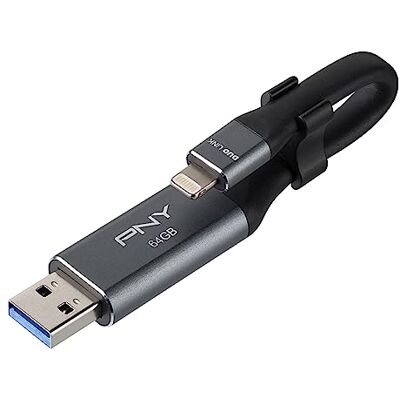 PNY Clé USB OTG Duo-Link 3.0 64 Go pour Apple iPhone/iPad Gris métallique PNY Clé USB OTG Duo-Link 3.0 64 Go pour Apple iPhone/iPad Gris métallique