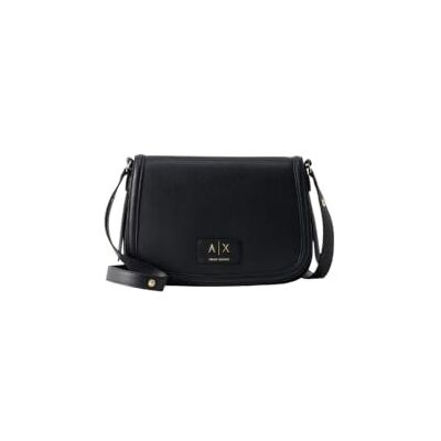Giorgio Armani Exchange Sac à bandoulière pour femme, fermeture à rabat, logo doré, noir Giorgio Armani Exchange Sac à bandoulière pour femme, fermeture à rabat, logo doré, noir