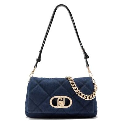 Liu Jo LIU.JO Sac bandoulière en denim rembourré, bleu marine, chaîne dorée, fermeture décorative Liu Jo LIU.JO Sac bandoulière en denim rembourré, bleu marine, chaîne dorée, fermeture décorative