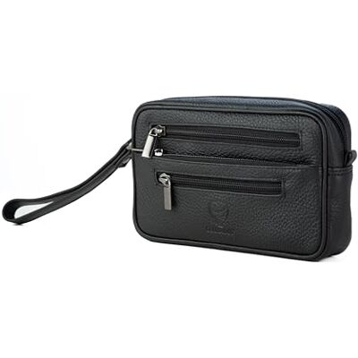 GERMANUS Sac Oliver pour poignet, pochette pour le quotidien pour homme et femme en cuir véritable, Noir GERMANUS Sac Oliver pour poignet, pochette pour le quotidien pour homme et femme en cuir véritable, Noir