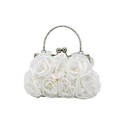 CORIOS Pochette de Soirée pour Femme Fleur Sac Elegance Satin Embrayage Sacs à Main D'épaule Mariée Fourre-Tout Chaîne Banquet, Blanc, L, Embrayage CORIOS Pochette de Soirée pour Femme Fleur Sac Elegance Satin Embrayage Sacs à Main D'épaule Mariée Fourre-Tout Chaîne Banquet, Blanc, L, Embrayage