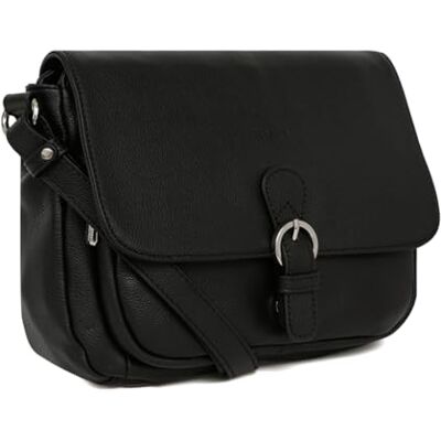 Hexagona Sac porté Travers Compatible téléphone Portable pour Femme Collection Confort en Cuir, Noir, Contemporain Hexagona Sac porté Travers Compatible téléphone Portable pour Femme Collection Confort en Cuir, Noir, Contemporain