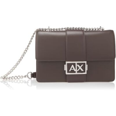 Giorgio Armani Exchange Jodie pour femme, logo argenté métallique, sac messager à lanière, ombre crépusculaire Giorgio Armani Exchange Jodie pour femme, logo argenté métallique, sac messager à lanière, ombre crépusculaire