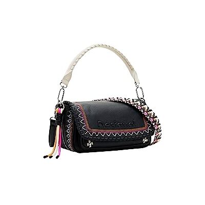 Desigual Sac à bandoulière brodé de taille moyenne, Noir, Einheitsgröße Desigual Sac à bandoulière brodé de taille moyenne, Noir, Einheitsgröße