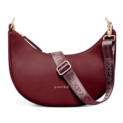 Expatrié Lea Small Sac à bandoulière pour femme en cuir végétalien – Sac à main en forme de demi-lune – Sac à main pour femme avec sangle réglable – Imperméable Expatrié Lea Small Sac à bandoulière pour femme en cuir végétalien – Sac à main en forme de demi-lune – Sac à main pour femme avec sangle réglable – Imperméable
