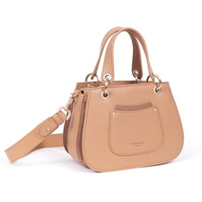 Hexagona Sac à main femme Paris 2 anses Collection Dune Chocolat/Caramel en cuir de veau grainé Taille L 23 x H 16,5 x P 13 cm Hexagona Sac à main femme Paris 2 anses Collection Dune Chocolat/Caramel en cuir de veau grainé Taille L 23 x H 16,5 x P 13 cm