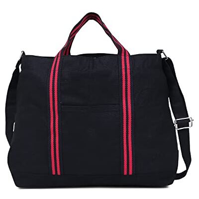 Eco Right Grand sac fourre-tout en toile pour homme, sac fourre-tout à bandoulière pour femme pour le travail, le shopping et la plage, noir/rouge, taille unique Eco Right Grand sac fourre-tout en toile pour homme, sac fourre-tout à bandoulière pour femme pour le travail, le shopping et la plage, noir/rouge, taille unique