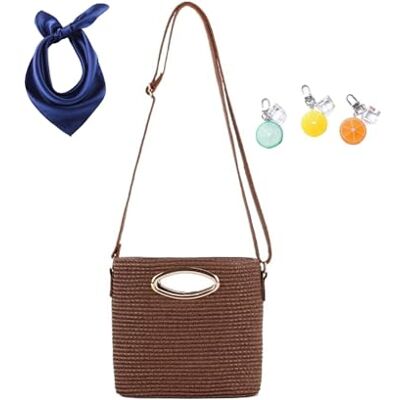 YANROSE Sac seau en paille for femmes, sacs à bandoulière, pochette de plage d'été, sac à main de à poignée supérieure, 2026(Brown) YANROSE Sac seau en paille for femmes, sacs à bandoulière, pochette de plage d'été, sac à main de à poignée supérieure, 2026(Brown)