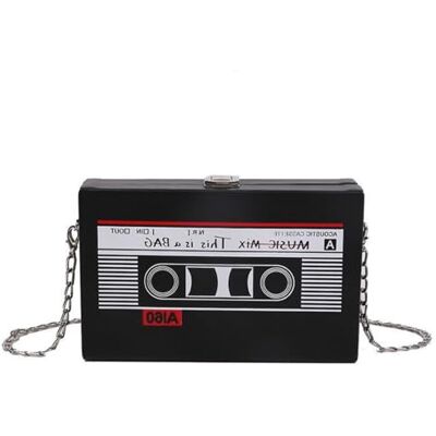 Liooce Sac à main vintage en forme de radio, sac à bandoulière élancée, sac à main cassette, sac à bandoulière rétro, sac à bandoulière cassette, sac à main radio, Noir , 19 x 12 x 5 cm Liooce Sac à main vintage en forme de radio, sac à bandoulière élancée, sac à main cassette, sac à bandoulière rétro, sac à bandoulière cassette, sac à main radio, Noir , 19 x 12 x 5 cm