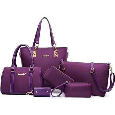 Lengender Femmes Mode 6Pcs Bag Set PU Cuir Sac Portés Main + Fourre-Tout + Sac à Bandoulière + Portefeuille + Titulaire de la Carte Pochettes, Violet Lengender Femmes Mode 6Pcs Bag Set PU Cuir Sac Portés Main + Fourre-Tout + Sac à Bandoulière + Portefeuille + Titulaire de la Carte Pochettes, Violet