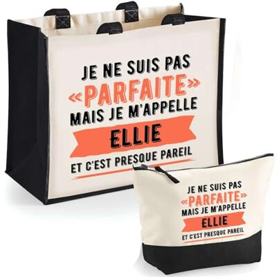 Planetee Duo cabas jute et trousse noire Ellie Parfaite Cadeau humour femme Anniversaire Noël fête des Mères Mamie Sac shopping courses et pochette Planetee Duo cabas jute et trousse noire Ellie Parfaite Cadeau humour femme Anniversaire Noël fête des Mères Mamie Sac shopping courses et pochette
