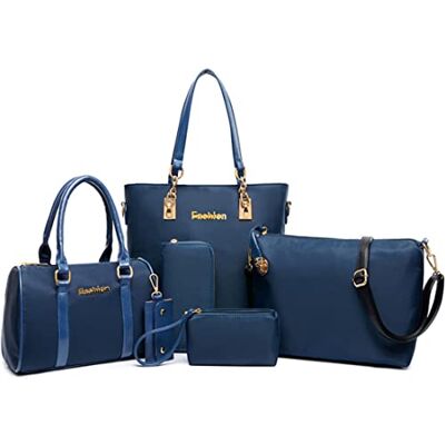 FiveloveTwo Femmes Mode 6Pcs Bag Set PU Cuir Sac Main + Fourre-Tout + Bandoulière + Portefeuille + Carte Pochette Clutch Épaule Ensemble Bleu FiveloveTwo Femmes Mode 6Pcs Bag Set PU Cuir Sac Main + Fourre-Tout + Bandoulière + Portefeuille + Carte Pochette Clutch Épaule Ensemble Bleu