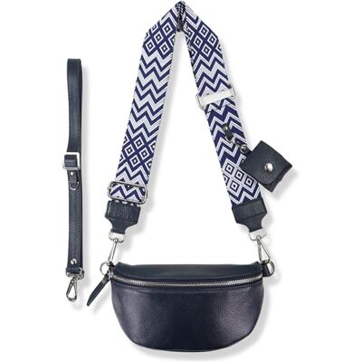 Blade Sac banane pour femme en cuir véritable élégant avec 2 bretelles réglables amovibles Poche poitrine pour femme, Navy-option-3, L Blade Sac banane pour femme en cuir véritable élégant avec 2 bretelles réglables amovibles Poche poitrine pour femme, Navy-option-3, L