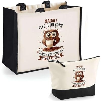Planetee Duo cabas jute et trousse noir Magali Chouette Grain Cadeau Anniversaire Femme Noël Fête des Mères Set Shopping Sac de courses & Pochette Planetee Duo cabas jute et trousse noir Magali Chouette Grain Cadeau Anniversaire Femme Noël Fête des Mères Set Shopping Sac de courses & Pochette