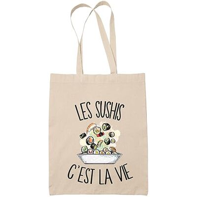 Planetee Tote bag sushis c'est la vie Idée Cadeau Sac cabas Bandoulière, Sac de Plage Imprimé en France, Beige Planetee Tote bag sushis c'est la vie Idée Cadeau Sac cabas Bandoulière, Sac de Plage Imprimé en France, Beige