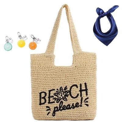 YANROSE Sacs de plage for femmes, sac de plage à fermeture éclair, sacs fourre-tout en paille tissée(Beige) YANROSE Sacs de plage for femmes, sac de plage à fermeture éclair, sacs fourre-tout en paille tissée(Beige)