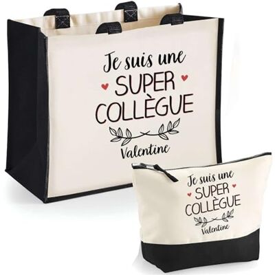 Planetee Duo cabas jute et trousse noir Valentine Une Super Collègue Cadeau Anniversaire Femme Noël Fête des Mères Set Shopping Sac de courses & Pochette Planetee Duo cabas jute et trousse noir Valentine Une Super Collègue Cadeau Anniversaire Femme Noël Fête des Mères Set Shopping Sac de courses & Pochette