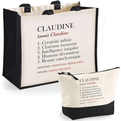 Planetee Duo cabas jute et trousse noir Claudine Définition Cadeau Femme Fête des Mères Humour Mamie Set Shopping Sac de courses et Pochette Planetee Duo cabas jute et trousse noir Claudine Définition Cadeau Femme Fête des Mères Humour Mamie Set Shopping Sac de courses et Pochette