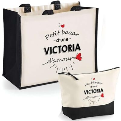 Planetee Duo cabas jute et trousse noir Bazar d'une Victoria d'amour Set de Shopping Femme Anniversaire Noël Fête des Mères Cadeau Mamie Sac de courses et Pochette Planetee Duo cabas jute et trousse noir Bazar d'une Victoria d'amour Set de Shopping Femme Anniversaire Noël Fête des Mères Cadeau Mamie Sac de courses et Pochette
