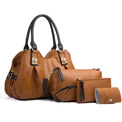 FANDARE Rétro Sac à Main Femme Sacs bandoulière étanche Pochette Cuir Souple Sac portés épaule Sac à bandoulière 4pcs pour Voyage Travail Achats Sac Cabas, Marron, L, Rétro FANDARE Rétro Sac à Main Femme Sacs bandoulière étanche Pochette Cuir Souple Sac portés épaule Sac à bandoulière 4pcs pour Voyage Travail Achats Sac Cabas, Marron, L, Rétro