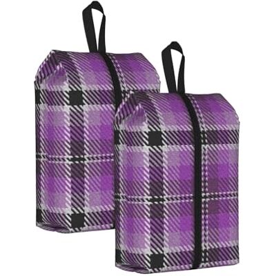 Poadnly Lot de 2 sacs à chaussures de voyage imperméables avec motif écossais noir et blanc Violet lavande Poadnly Lot de 2 sacs à chaussures de voyage imperméables avec motif écossais noir et blanc Violet lavande