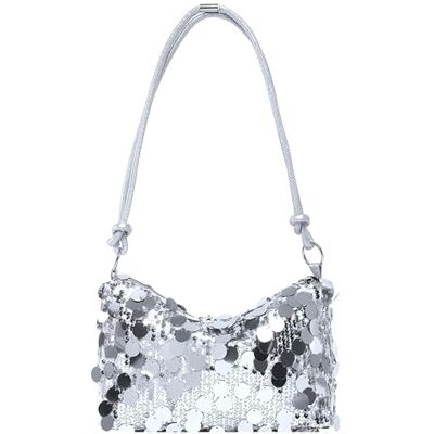 CHUANFU Pochette de soirée à paillettes pour femme Sac à bandoulière pour rendez-vous Élégant Petit sac de soirée à paillettes Pour bal, mariage, fête, banquet, argenté, 23 x 15 x 7 cm CHUANFU Pochette de soirée à paillettes pour femme Sac à bandoulière pour rendez-vous Élégant Petit sac de soirée à paillettes Pour bal, mariage, fête, banquet, argenté, 23 x 15 x 7 cm