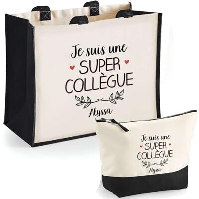 Planetee Duo cabas jute et trousse noir Alyssa Une Super Collègue Cadeau Anniversaire Femme Noël Fête des Mères Set Shopping Sac de courses & Pochette Planetee Duo cabas jute et trousse noir Alyssa Une Super Collègue Cadeau Anniversaire Femme Noël Fête des Mères Set Shopping Sac de courses & Pochette