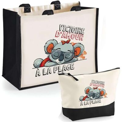 Planetee Duo cabas jute et trousse noir Victoire d'amour à la Plage Cadeau Anniversaire Femme Noël Fête des Mères Set Shopping Sac de courses & Pochette Planetee Duo cabas jute et trousse noir Victoire d'amour à la Plage Cadeau Anniversaire Femme Noël Fête des Mères Set Shopping Sac de courses & Pochette