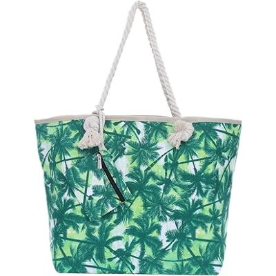 DonDon Sac de Plage Gros avec Fermeture à glissière 58 x 38 x 18 cm Palmes Vert Blanc Miami Florida DonDon Sac de Plage Gros avec Fermeture à glissière 58 x 38 x 18 cm Palmes Vert Blanc Miami Florida