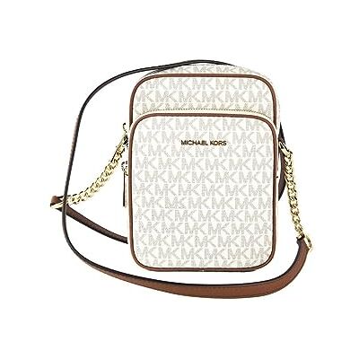 Michael Kors Jet Set Travel Signature Sac à bandoulière en PVC avec chaîne et logo Taille M, Vanille, M Michael Kors Jet Set Travel Signature Sac à bandoulière en PVC avec chaîne et logo Taille M, Vanille, M