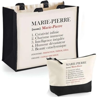 Planetee Duo cabas jute et trousse noir Marie-Pierre Définition Cadeau Femme Fête des Mères Humour Mamie Set Shopping Sac de courses et Pochette Planetee Duo cabas jute et trousse noir Marie-Pierre Définition Cadeau Femme Fête des Mères Humour Mamie Set Shopping Sac de courses et Pochette