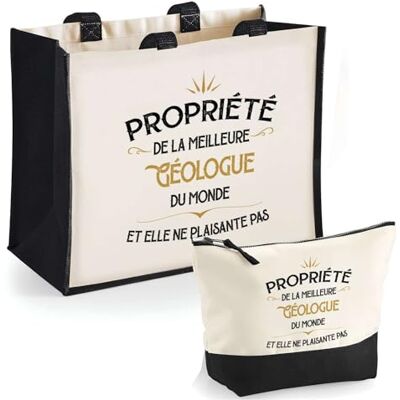 Planetee Duo cabas jute et trousse noire Propriété de la Meilleure Géologue Cadeau collègue femme humour retraite secret santa Sac shopping courses et pochette Planetee Duo cabas jute et trousse noire Propriété de la Meilleure Géologue Cadeau collègue femme humour retraite secret santa Sac shopping courses et pochette