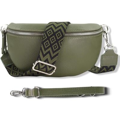 Blade Sac banane en cuir véritable, sac élégant avec 2 larges bandoulières amovibles et réglables (à motif et en cuir), sac de poitrine pour femme, Kaki-2., S Blade Sac banane en cuir véritable, sac élégant avec 2 larges bandoulières amovibles et réglables (à motif et en cuir), sac de poitrine pour femme, Kaki-2., S