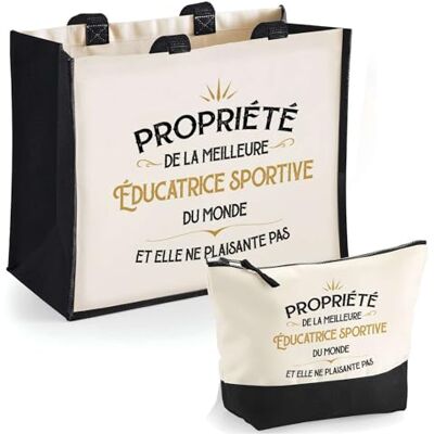 Planetee Duo cabas jute et trousse noire Propriété de la Meilleure Éducatrice sportive Cadeau Femme, Remerciement fin d'Années, Retraite Sac Shopping Courses Pochette Rangement Planetee Duo cabas jute et trousse noire Propriété de la Meilleure Éducatrice sportive Cadeau Femme, Remerciement fin d'Années, Retraite Sac Shopping Courses Pochette Rangement