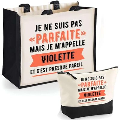 Planetee Duo cabas jute et trousse noire Violette Parfaite Cadeau humour femme Anniversaire Noël fête des Mères Mamie Sac shopping courses et pochette Planetee Duo cabas jute et trousse noire Violette Parfaite Cadeau humour femme Anniversaire Noël fête des Mères Mamie Sac shopping courses et pochette