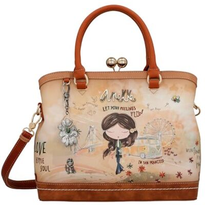 Anekke Sac à main anses courtes Peace & Love Sac synthétique femme avec bandoulière inspiration années 60 31 x 24 x 12 cm Coloris camel, Marron, 31 x 24 x 12 cm, Bandoulière Anekke Sac à main anses courtes Peace & Love Sac synthétique femme avec bandoulière inspiration années 60 31 x 24 x 12 cm Coloris camel, Marron, 31 x 24 x 12 cm, Bandoulière