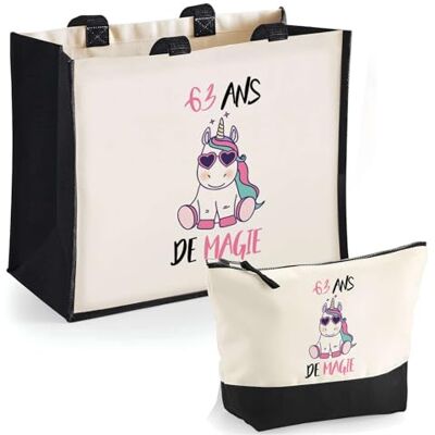 Planetee Duo cabas jute et trousse noire 63 ans de Magie Cadeau Femme Homme, Anniversaire Noël, Maman Papa Sac Shopping Courses Pochette Rangement Planetee Duo cabas jute et trousse noire 63 ans de Magie Cadeau Femme Homme, Anniversaire Noël, Maman Papa Sac Shopping Courses Pochette Rangement