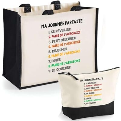 Planetee Duo cabas jute et trousse noire faire de l’aéroboxe journée parfaite Cadeau Femme Homme, Anniversaire Noël, Maman Papa Sac Shopping Courses Pochette Rangement Planetee Duo cabas jute et trousse noire faire de l’aéroboxe journée parfaite Cadeau Femme Homme, Anniversaire Noël, Maman Papa Sac Shopping Courses Pochette Rangement