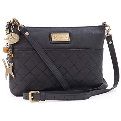 Catwalk Collection Handbags Sac Bandoulière Femme en Cuir Petit Sac Matelassé Pochette Bandoulière Réglable et Détachable Josie Catwalk Collection Handbags Sac Bandoulière Femme en Cuir Petit Sac Matelassé Pochette Bandoulière Réglable et Détachable Josie