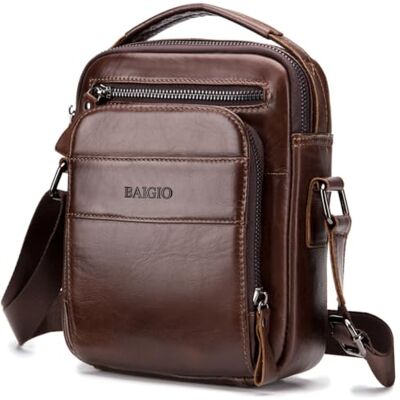 BAIGIO Sac à Bandoulière pour Hommes Petits Sacs en Cuir Vintage Sacs avec Poignée Sac à Main Pochette Besace pour Décontracté Affaires BAIGIO Sac à Bandoulière pour Hommes Petits Sacs en Cuir Vintage Sacs avec Poignée Sac à Main Pochette Besace pour Décontracté Affaires