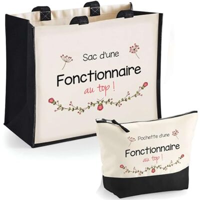 Planetee Duo cabas jute et trousse noire Fonctionnaire au top Cadeau humour femme Collègue Travail Retraite Remerciement Secret Santa sac shopping courses pratique pochette rangement Planetee Duo cabas jute et trousse noire Fonctionnaire au top Cadeau humour femme Collègue Travail Retraite Remerciement Secret Santa sac shopping courses pratique pochette rangement