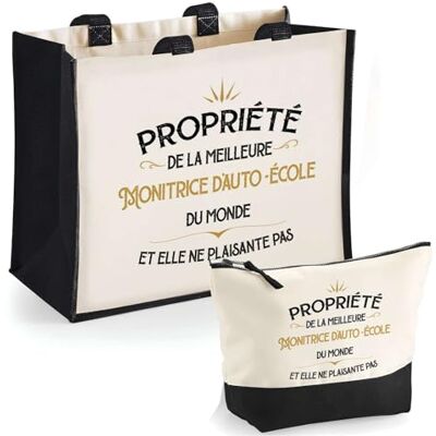 Planetee Duo cabas jute et trousse noire Propriété de la Meilleure Monitrice de ski Cadeau collègue femme humour retraite secret santa Sac shopping courses et pochette Planetee Duo cabas jute et trousse noire Propriété de la Meilleure Monitrice de ski Cadeau collègue femme humour retraite secret santa Sac shopping courses et pochette