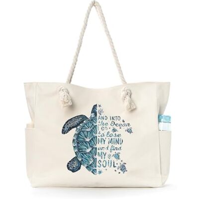 CCAIPU Grand sac fourre-tout en toile pour femme Étanche Pour la plage, les vacances, la piscine, les courses Résistant au sable 53,5 x 24,5 x 13 cm, bleu CCAIPU Grand sac fourre-tout en toile pour femme Étanche Pour la plage, les vacances, la piscine, les courses Résistant au sable 53,5 x 24,5 x 13 cm, bleu