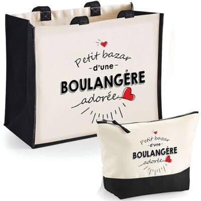 Planetee Duo cabas jute et trousse noir Bazar d'une Boulangère adorée Set de Shopping Femme Anniversaire Noël Fête des Mères Cadeau Mamie Sac de courses et Pochette Planetee Duo cabas jute et trousse noir Bazar d'une Boulangère adorée Set de Shopping Femme Anniversaire Noël Fête des Mères Cadeau Mamie Sac de courses et Pochette