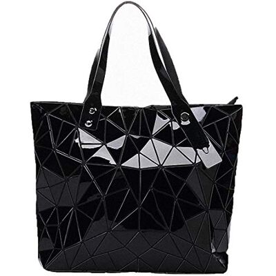 Ulalaza Sac à main en treillis géométrique avec poignée sur le dessus pour femme, sac fourre-tout mat, sac à main géométrique, 006BLK, taille unique Ulalaza Sac à main en treillis géométrique avec poignée sur le dessus pour femme, sac fourre-tout mat, sac à main géométrique, 006BLK, taille unique