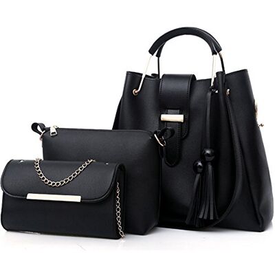 FiveloveTwo sac 3Pcs Bag Set PU Cuir Handbag + Tote + Crossbody, Femmes Mode Handbag Set Pochettes Clutches Sacs Portés Épaule Ensemble, Noir FiveloveTwo sac 3Pcs Bag Set PU Cuir Handbag + Tote + Crossbody, Femmes Mode Handbag Set Pochettes Clutches Sacs Portés Épaule Ensemble, Noir